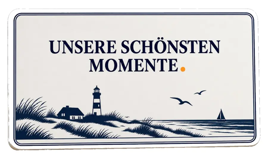 Eine PhotoCard mit maritimem Motiv und dem Aufdruck „Unsere schönsten Momente“
